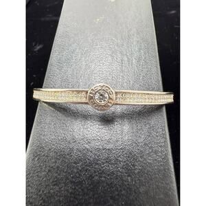 COACH Silver Open Circle Bangle Bracelet Cuff Adjustable MD Single Crystal